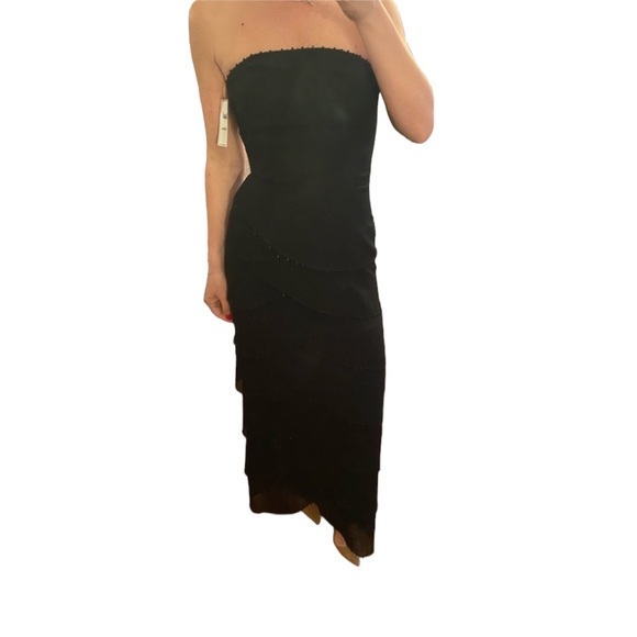 Jovani Strapless Black Layered Gown - Picture 2 of 5